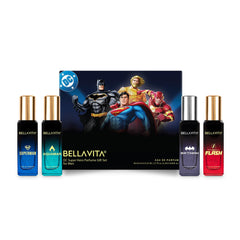 BELLAVITA DC Super Hero 4x20ml | Perfume Gift Set for Man | Gifts for Men | Cedarwood, Musk, Lemon & Bergamot | Woody, Fruity and Spicy Premium Fragrance Scent