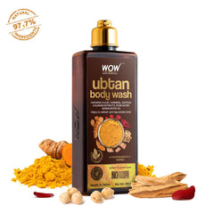 WOW Skin Science Ubtan Body Wash for Tan Removal and Glowing Skin - With Chickpea Flour, Almond, Safron & Turmeric Extract - 250 ml