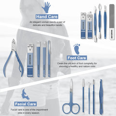 Leipple Manicure Set Professional Nail Clippers Pedicure Kit, 16 pcs Stainless Steel Nail Care Tools Grooming Kit with Luxurious Travel Leather Case for Thick Nails Men Women Gift (Blue), One Size