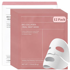 Bio-Collagen Real Deep Mask, Hydrating Overnight Hydrogel Mask, Elasticity Improvement, Pore Minimizing, For All Skin Types, Travel Essentials 34g (12 Pack)