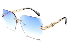 Rimless Sunglasses for Women Metal Square Frame Classic Diamond Grandient lens Eyewear UV Protection Fashion Shades for Women B2567