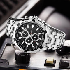 CURREN Men's Chrono Watch Rose Gold Stainless Steel Case Black Bezel Black Dial 3 Subdials Stainless Steel Case