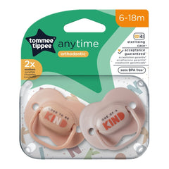 Tommee Tippee Anytime Soothers, Symmetrical Orthodontic Design, BPA-Free Silicone Baglet, Includes Steriliser Box, 6-18m, Pack of 2, Pink