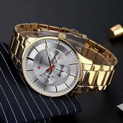 CURREN Men's analog watch gold stainless steel case white dial gold stainless steel bracelet