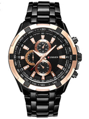 CURREN Mens Quartz Watch Stainless Steel Fashion Military Waterproof Sport Watch Black Gold Decorative dial