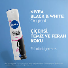 NIVEA Black & White Invisible Antiperspirant Deodorant Spray for Women, Clear, 72H Active Protection, 5IN1, Anti-Odour, Sweat, Stains, Residues & Irritation, 200ml