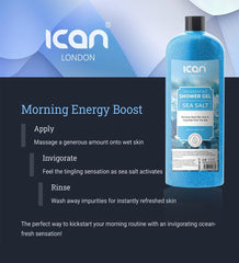 ICan London Sea Salt Shower Gel, Invigorating and Exfoliating, 1000ml