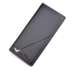 FEIXAING Men's Long Thin Slim Leather Wallet Credit Card Clip Money Bag Business Card Organizer Bi-Fold Passport Wallet Men Black
