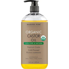 MAJESTIC PURE Organic Castor Oil| Huge 473 ml Bottle | Cold Pressed | 100% Pure & Hexane Free | Stimulate Growth for Hair, Eyelashes, Eyebrows, Nails | Moisturizing & Nourishing | Body, Hair