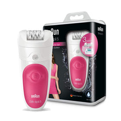 Braun SE 5513,Braun Silk-epil SE 5-513 - Wet&Dry Cordless Epilator with 3 extras including a lighted tweezer Grocery Pack, Dark Pink,