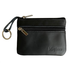Moplusea Genuine Leather 2 Zipper Coin Purse Wallet With Key Ring, Soft Change Purse, Coin Pouch Holder For Men, GLCB010 Black, Size 4.53 * 3.34 Inches, Genuine Leather