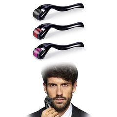 Excefore Derma Roller for Face and Body - 3 Pcs Beard Roller for Hair Growth, Facial Skin Care Tools for Men and Women (#0.5mm, Black+Purple+Red)