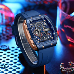 Men's waterproof chronograph watch with silicone strap, 8442 - Blue