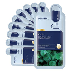 Mediheal Cica Dermaplus Mask Derma Solutions From Nature Calming Factor I 10 Sheets | For Moisture & Soothing Balance | Revitalize Dry & Fatigue Skin