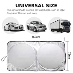 ECVV Car Windshield Sun Shade with Storage Pouch Foldable Front Window Reflective Sunshade Blocks UV Rays Sun Heat Visor Protector, Keep Vehicle Cool 150x72cm, Black&Silver