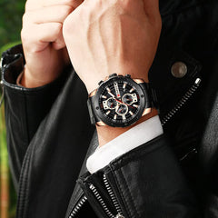 CURREN Anself 8336 Men Quartz Watch Stainless Steel Band Fashion Multifunction Wristwatch 3ATM Chronograph Calendar Date Watches - Black