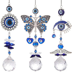 MENGSOOD Evil Eye Car Hanging Ornament Blue Evil Eye for Rear View Mirror Evil Eye and Good Luck Charm Window Hanging Sun Catcher Car Amulet Ornament for Protection & Blessing (1pcs Round)