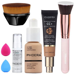 PHOERA Foundation,PHOERA CC+ Cream Color Correcting Anti Aging Hydrating Serum &SPF 25+,PHOERA Primer, PHOERA Makeup,Kabuki Brushes Foundation Brush Powder (104 Buff Beige+ 140 Buff Beige CC Cream)