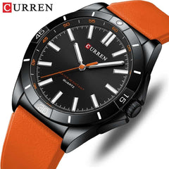 CURREN New Model CURREN Men's Analog Quartz Wrist Watches Simple Watches Silicone Band Luminous Wristwatch Business Men 8449 Fashion - ORANGE BLACK