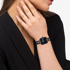 Coach Cass Qtz Basic Slim Black Square Dial Women's Watch|Ionic Plated Black Steel & Black Plastic & Crystals Material|Black Color Band - 14504307