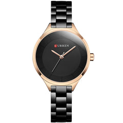 CURREN Elegant Design Women's Watch, Brilliant Hands Minimalist Dial with Adjustable Link Stainless Steel Extendable with Butterfly Clasp for Extra Safety (Gold with Blue) (Gold with Blue) (Black with