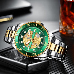 CURREN 8412 Wrist Watch Men's Quartz Sports Brand Luxury Business Waterproof Stainless Steel (TETON GREEN)