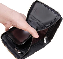 LAORENTOU Genuine Leather Wallets for Men, RFID Blocking, Multi Card Holder Slim Mens Wallet with Zipper Coin Purse, Bifold Wallet for Man, Boys, Teens, Black, medium, Coin Purse Wallet
