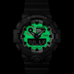 G-Shock Casio GA700HD-8ADR Analog/Digital Wrist Watch with Grey Rasin Band, 50 mm Size, White/Grey, Mens