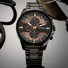 CURREN Original Men's Sports Waterproof Stainless steel band quartz Wrist Watch 8274 - black