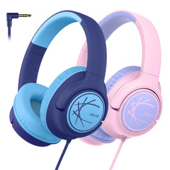 iClever Kids Headphones with Cable, Safe Sound, 85dBA Stereo Sound, Foldable, 3.5mm Jack & AUX Jack for Children, iPad, Tablet, School, Travel, 2 Pack - Dark Blue & Pink
