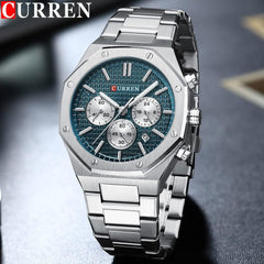 CURREN 2023 Watch Men's Quartz Luxury Luminous Wrist Watch With Stainless Steel Chronograph watch For Men 8440 - SILVER GREEN