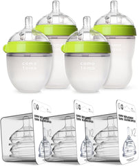Comotomo Baby Bottle Bundle, Green, (7 Piece Set)
