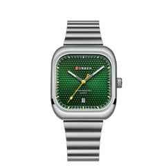 Curren 8460 Casual Steel Strap Square Men Quartz Watch Japan Movement - Silver Green