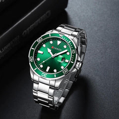 CURREN Analogue Window with Dating Geometric Detail Men's Wrist Watch, Green