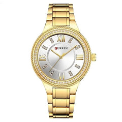 CURREN Ladies Analog Watch Gold Stainless Steel Case Silver Dial Gold Stainless Steel Bracelet
