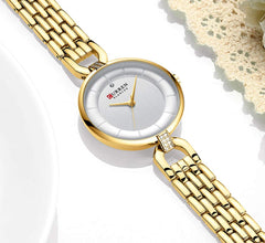 CURREN 052-Gold White Analog Watch - for Girls, Gold White, Free Size, Analog Watch - Gold