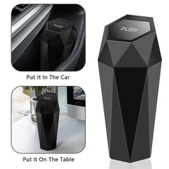 Nayubo Car Trash Can with Lid Mini Leak Proof Garbage Can Organizer Car Accessories Interior Diamond Design Small Vehicle Trash Bin for Automotive Car Office Home Kitchen, 2PCS (Black)