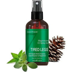 Seven Minerals Magnesium Oil Spray - Powerful USA Made Blend with Essential Oils (Cypress, Sweet Marjoram and Peppermint) - (4 fl oz)