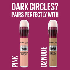 Maybelline New York Instant Anti Age Eraser Eye Concealer, Dark Circles and Blemish Concealer with Sponge, Multi-use, Ultra Blendable Formula - 02 Nude
