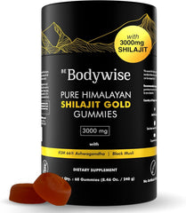 Be Bodywise 3000 Mg Pure Shilajit Gummies Gold I Lab Tested I No Added Sugar I KSM 66 Ashwagandha,Gokshura| 75% Fulvic Acid & 85+ Trace Minerals I Men,Women I Non-GMO I 100% Natural,Organic I 60 Gummy