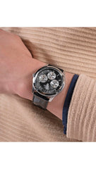 Guess Zen Multi-function Analog Watch Box Set for Men, 42 mm Case Width, Silver Tone/Black