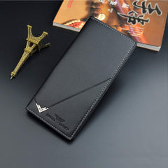 FEIXAING Men's Long Thin Slim Leather Wallet Credit Card Clip Money Bag Business Card Organizer Bi-Fold Passport Wallet Men Black