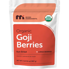 Micro Ingredients Organic Goji Berries 2lbs (32oz) | Large Whole Sun-Dried Berries | Raw Wolfberries | For Trail Mix, Juice, & Tea | Sulfate Free, Vegan Friendly, Non-GMO