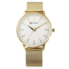 CURREN 9021 Women Fashion Simple Japan Quartz Movement Watch Stainless Steel Band Wristwatch (gold white)