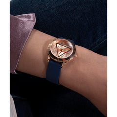 GUESS P RS GLD CS/SUN RS GLD GLITZ DL W/P RS GLD LOGO/BLUE SMTH SILICONE STRP