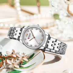 CURREN Women's Wrist Watch 9087 Fashion Brand Luxury Stainless Steel Bracelet Watch Classic Design - SILVER