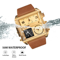 SKMEI Men's Digital Sports Watch, LED Square Large Face Analog Quartz Wrist Watch with Multi-Time Zone Waterproof Stopwatch - multi