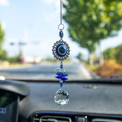 MENGSOOD Evil Eye Car Hanging Ornament Blue Evil Eye for Rear View Mirror Evil Eye and Good Luck Charm Window Hanging Sun Catcher Car Amulet Ornament for Protection & Blessing (1pcs Round)
