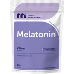 Micro Ingredients Melatonin 20mg, 400 Tablets | Strawberry Flavor | Fast Dissolve | 100% Drug Free | Vegetarian Friendly | Non-GMO, No Gluten, Sugar Free