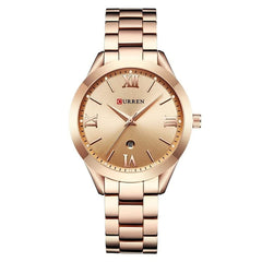 CURREN Ladies Analog Watch Rose Gold Stainless Steel Case Rose Gold Dial Rose Gold Stainless Steel Bracelet